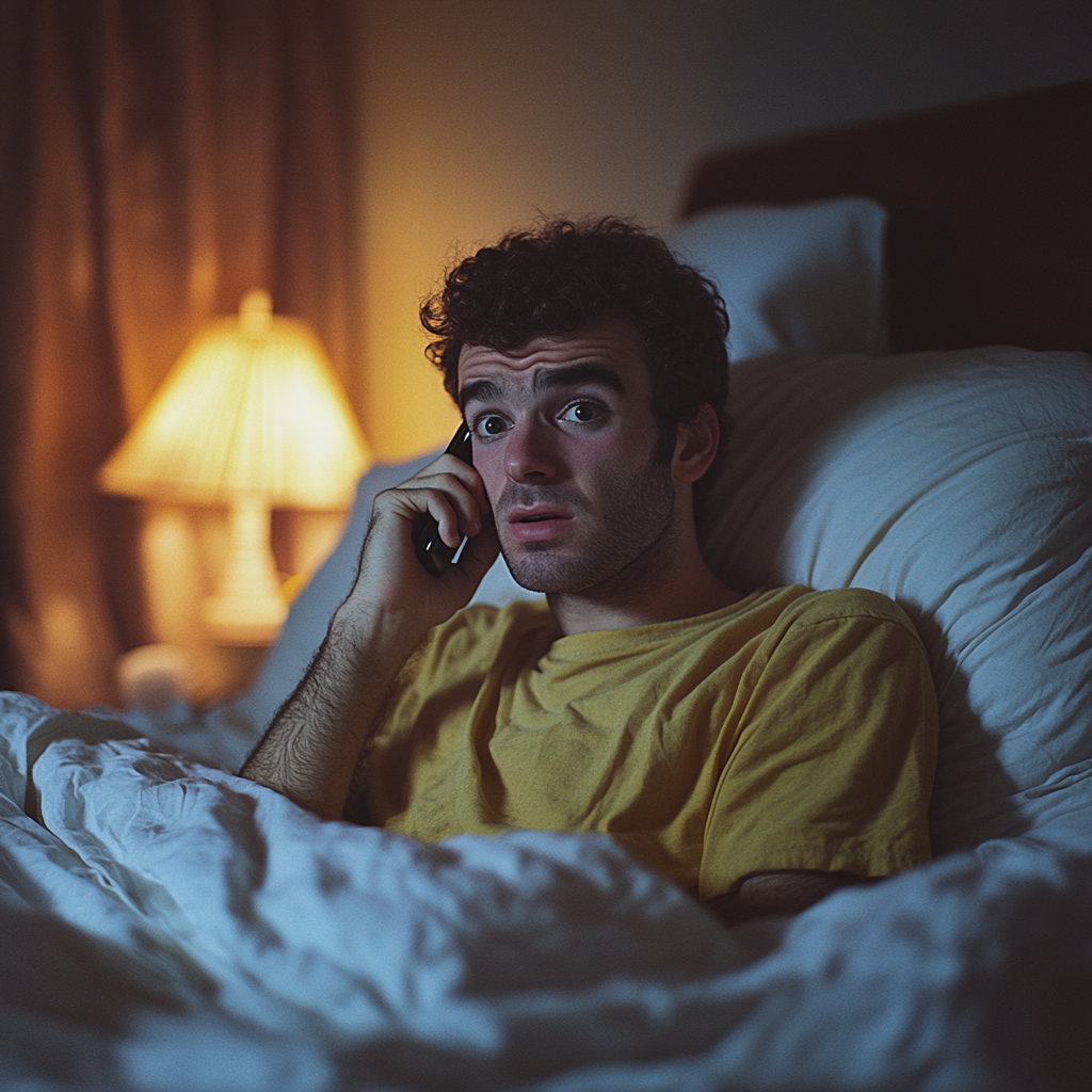 Un homme bouleversé lors d'un appel téléphonique | Source : Midjourney