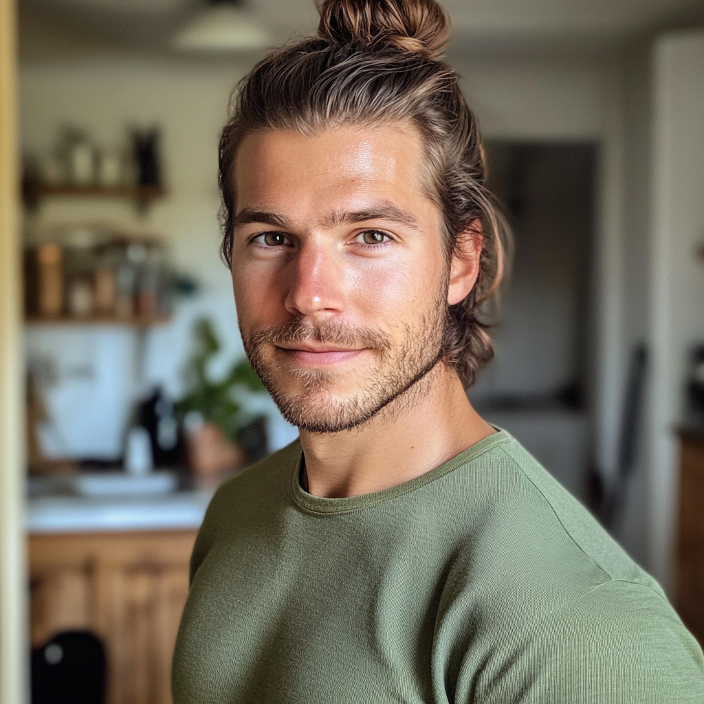 Un homme souriant debout dans une cuisine | Source : Midjourney