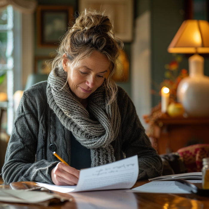 Une femme qui écrit une lettre | Source : Midjourney