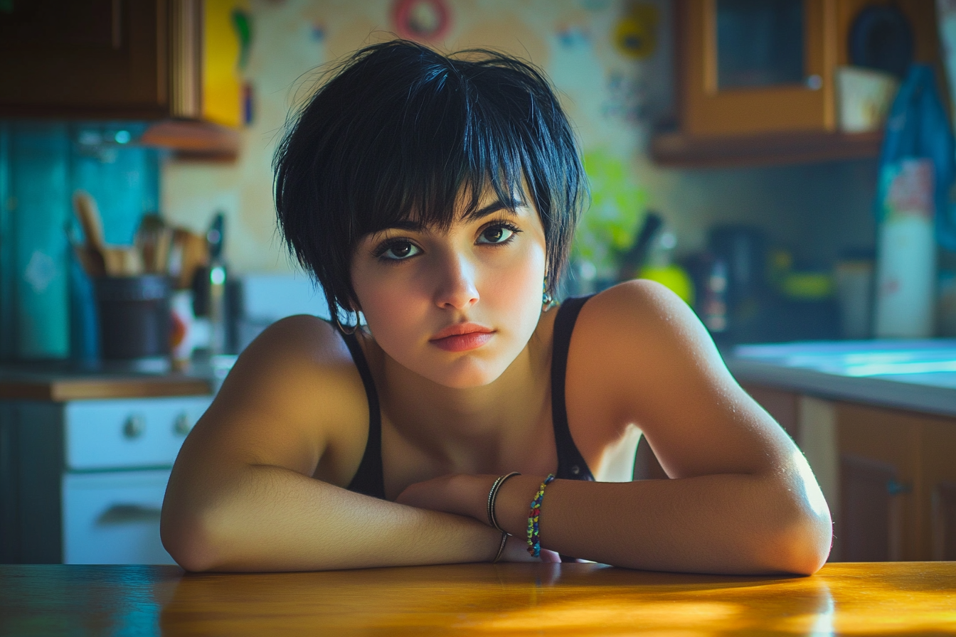Une femme assise à une table | Source : Midjourney