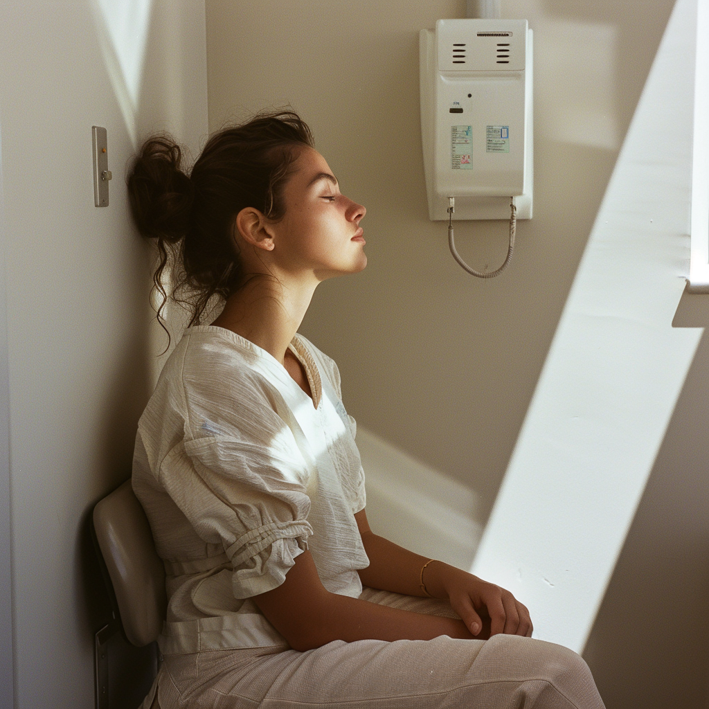 Une femme assise dans le cabinet d'un médecin | Source : Midjourney