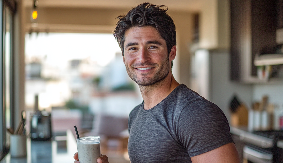Un homme dans une cuisine tenant une boisson | Source : Midjourney