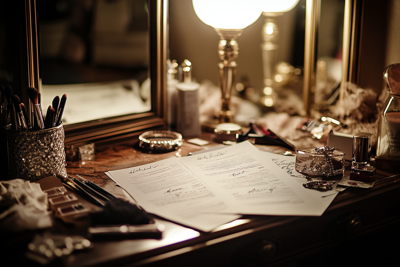 Papiers sur une table de toilette | Source : Midjourney