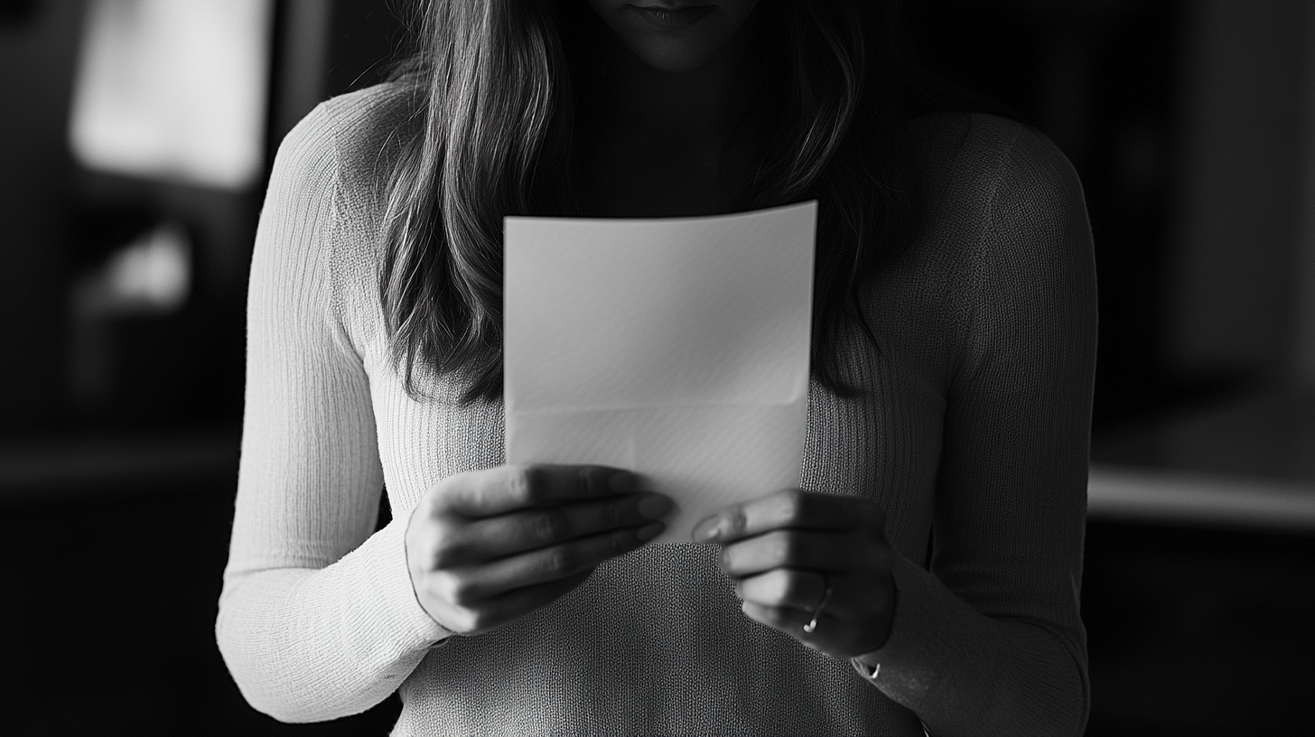 Une femme avec une lettre en main | Source : Midjourney