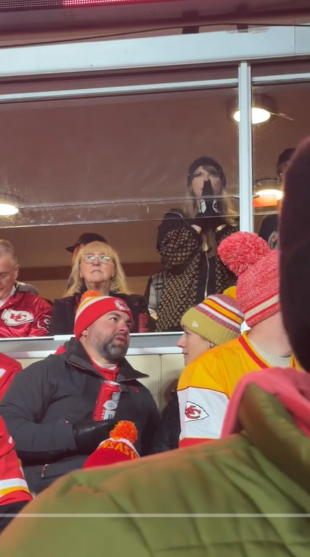 Taylor Swift regarde le match debout, avec Donna Kelce assise à côté d'elle | Source : TikTok/auntsoftiktok