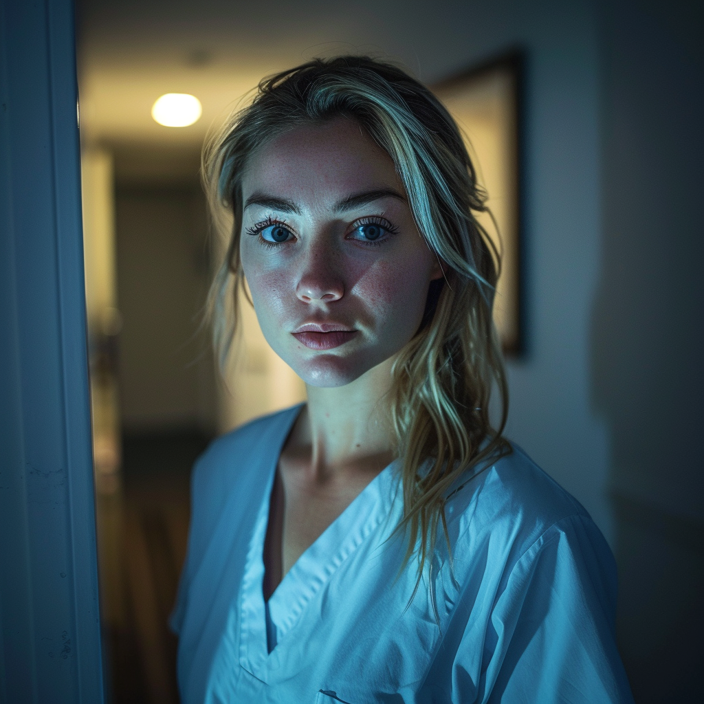 Une infirmière fatiguée rentre chez elle tard dans la nuit | Source : Midjourney