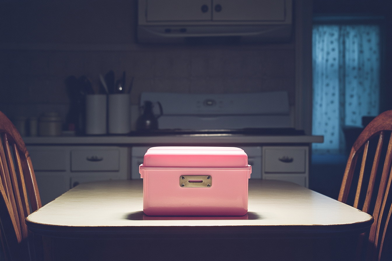 Une boîte à lunch rose sur une table | Source : Midjourney