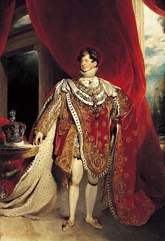George IV portait des robes de couronnement et quatre colliers d'ordres chevaleresques : la Toison d'or, le Guelphique royal, Bath et Garter. | Source : Wikipédia.