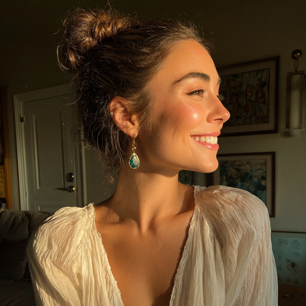 Une femme souriante portant une robe blanche | Source : Midjourney