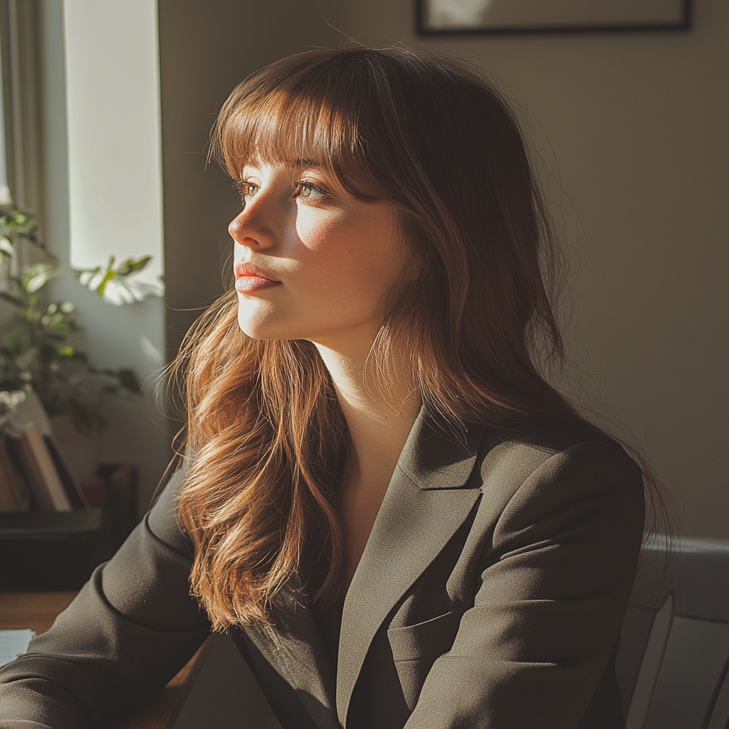 Une femme assise à son bureau | Source : Midjourney