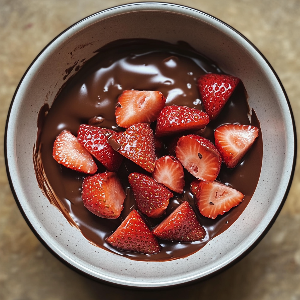 Un bol de fraises et de chocolat fondu | Source : Midjourney