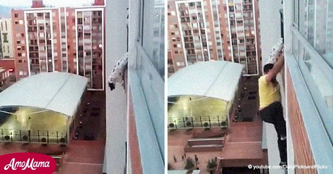 Cet homme risque sa vie en grimpant sur le balcon du 13e étage pour sauver son chien d'une mort certaine
