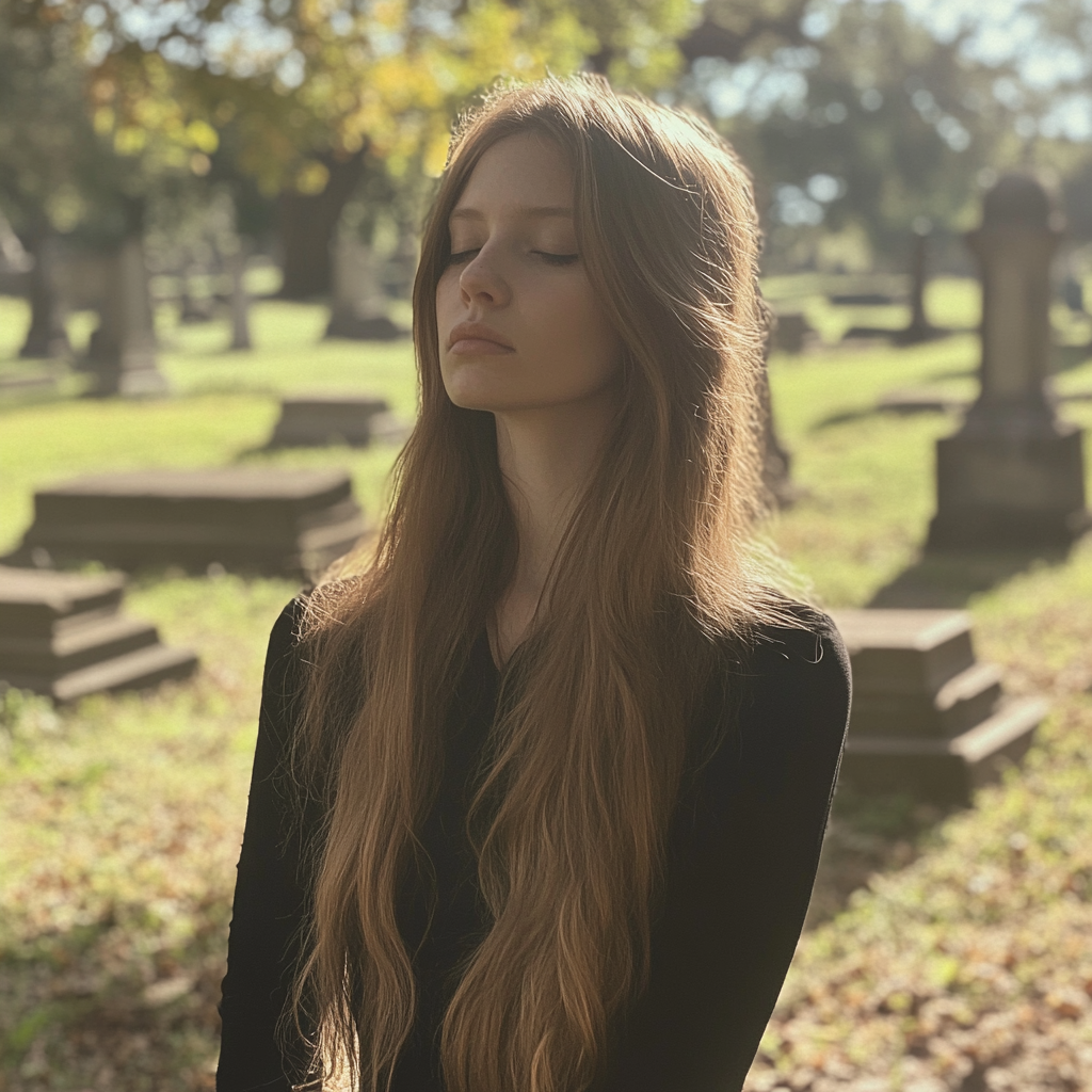 Une femme debout dans un cimetière | Source : Midjourney