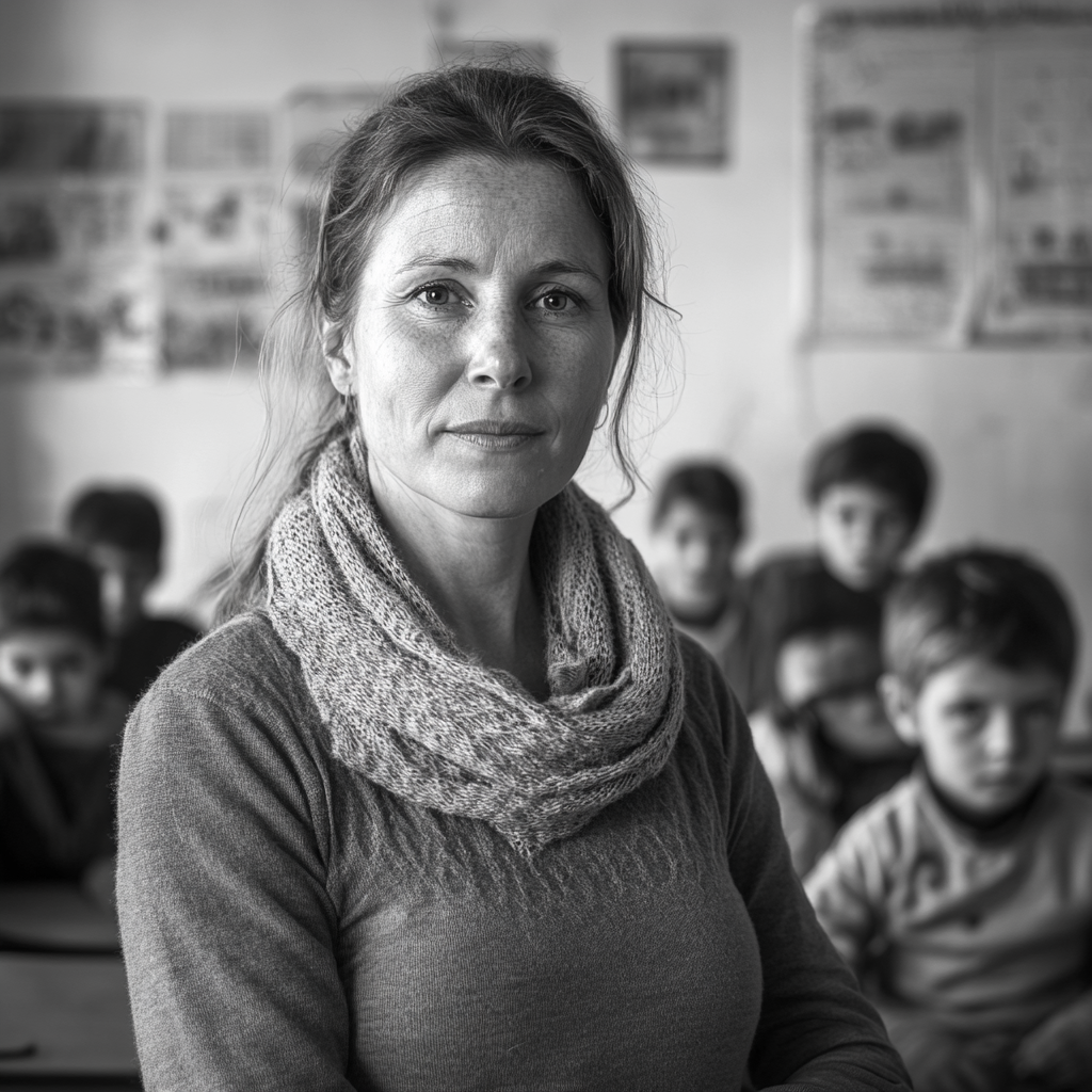 Une enseignante dans une salle de classe remplie de jeunes élèves | Source : Midjourney