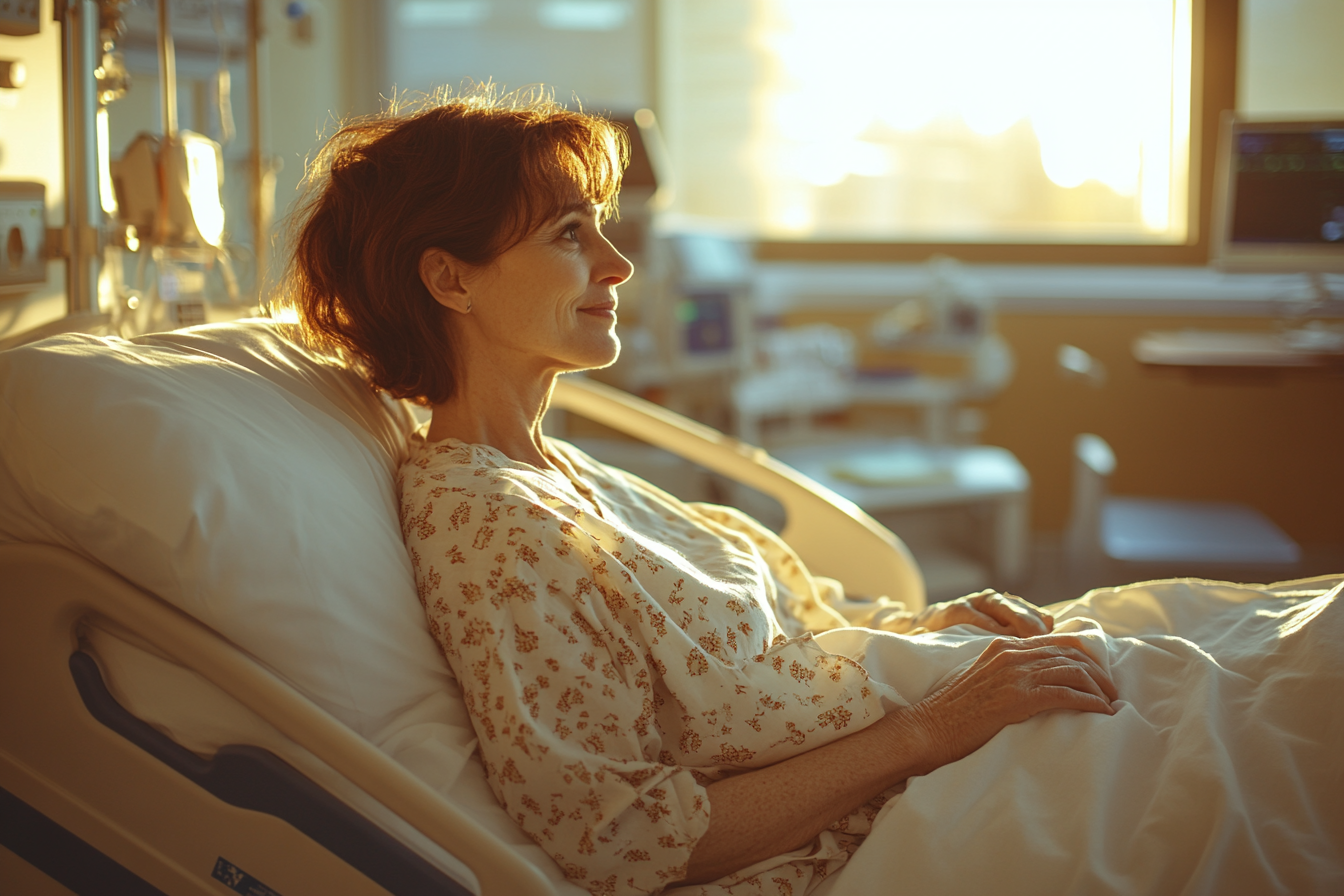 Sick woman in a hospital bed | Source: Midjourney