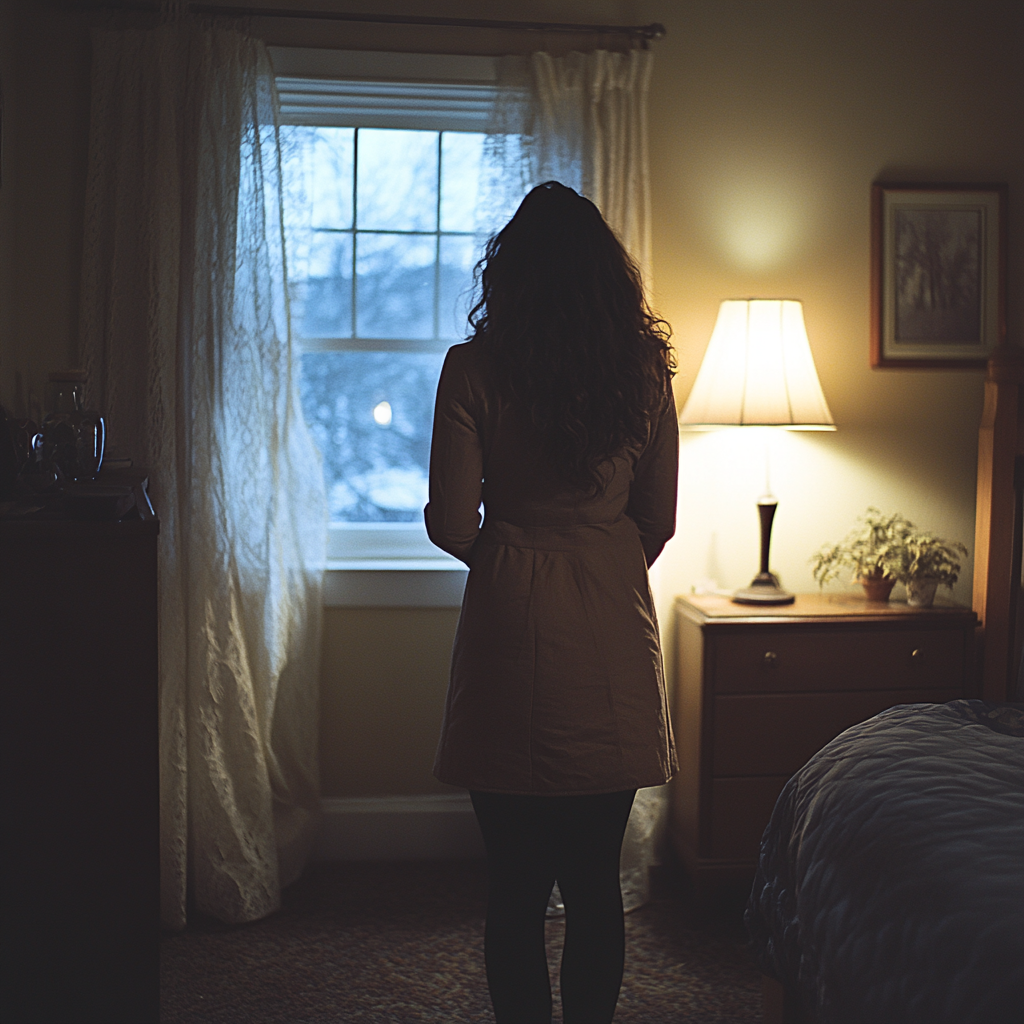 Une femme craintive dans sa chambre à coucher | Source : Midjourney