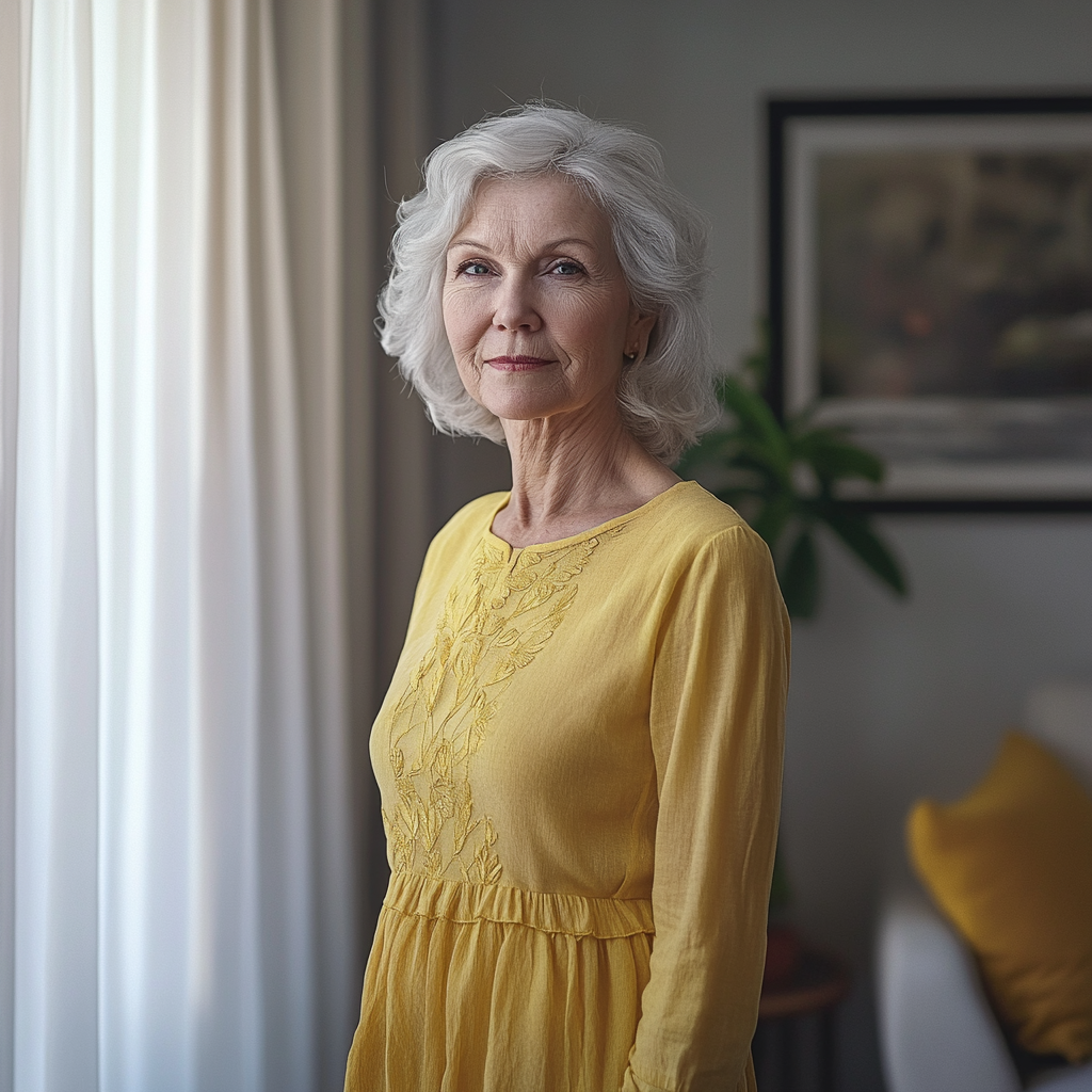 Une femme plus âgée dans une robe jaune | Source : Midjourney