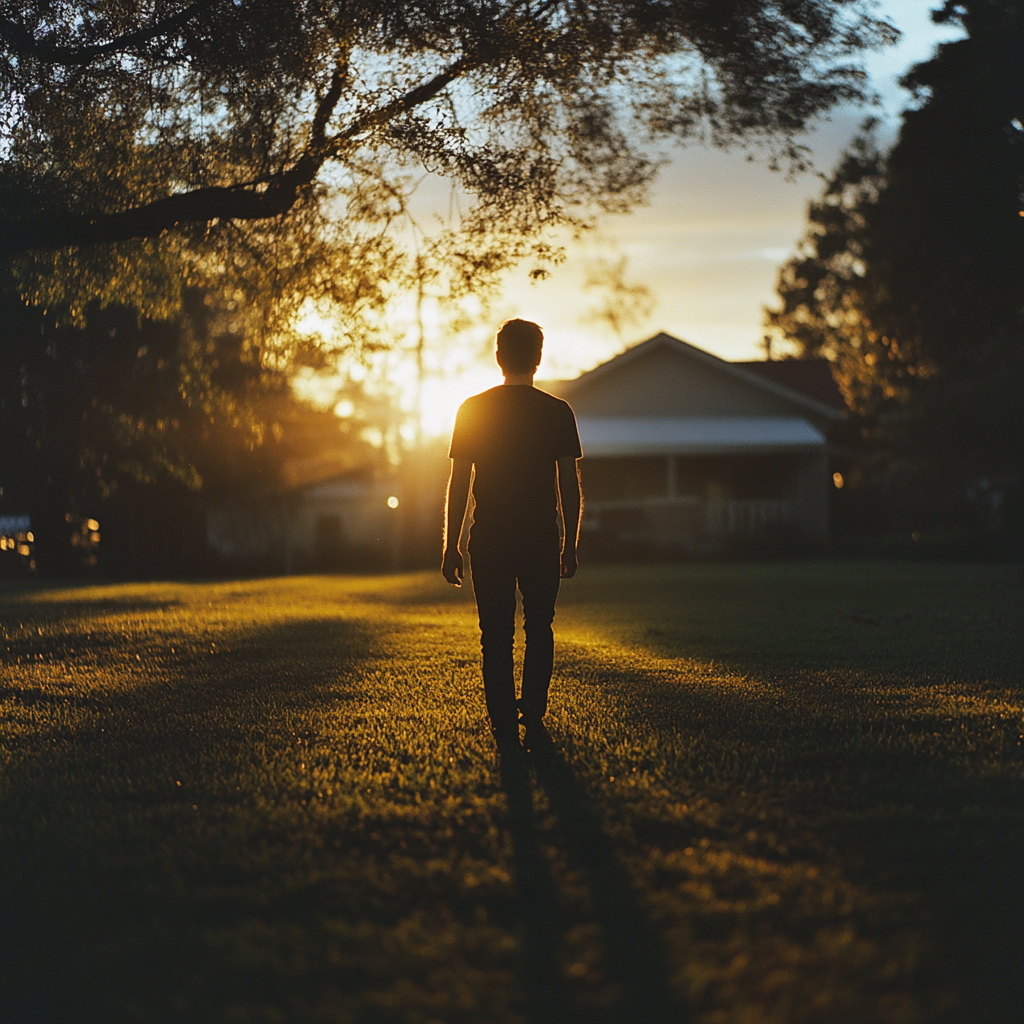 Silhouette d'un jeune homme qui s'éloigne | Source : Midjourney