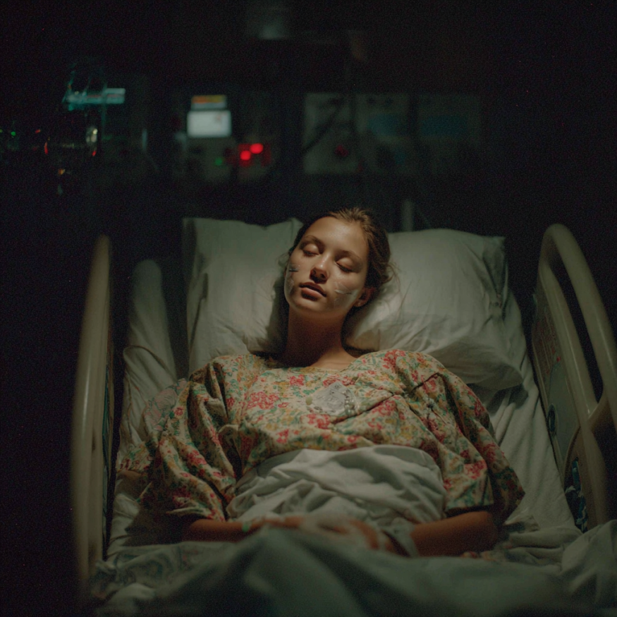 Une jeune femme dans un lit d'hôpital | Source : Midjourney