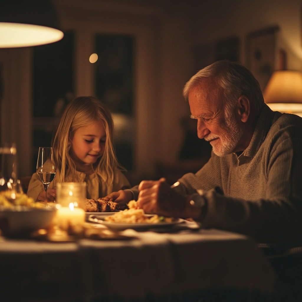 Un grand-père dînant avec sa petite-fille | Source : Midjourney