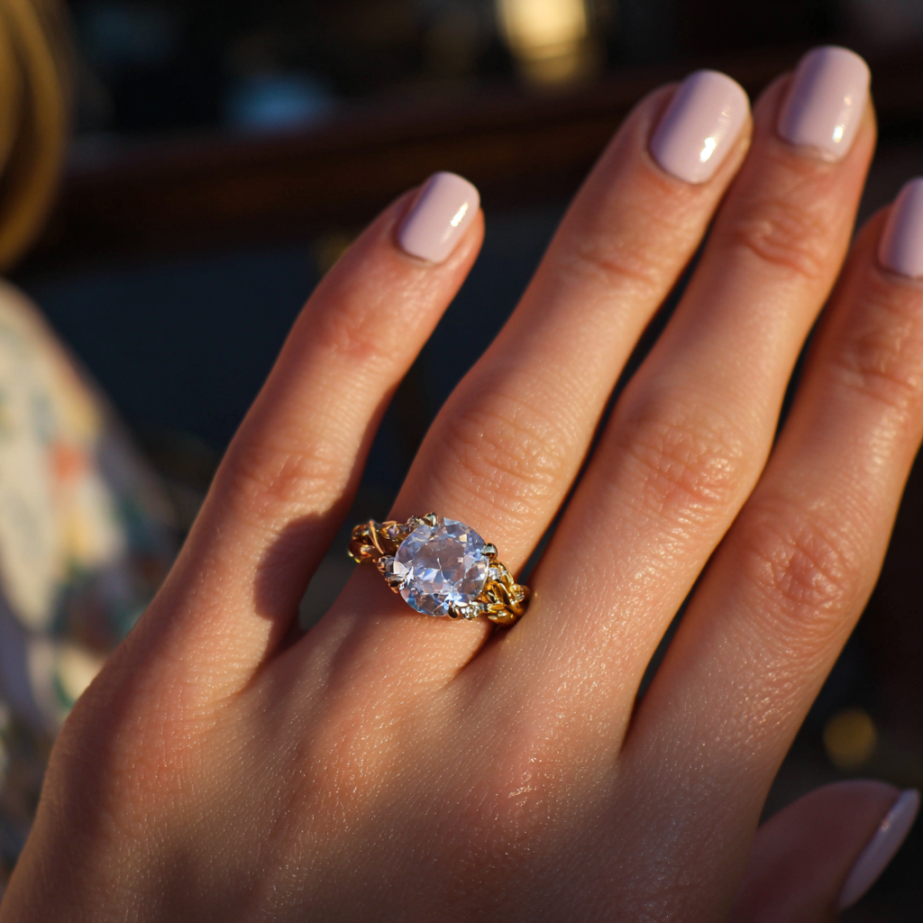 Une femme qui montre sa bague de fiançailles | Source : Midjourney