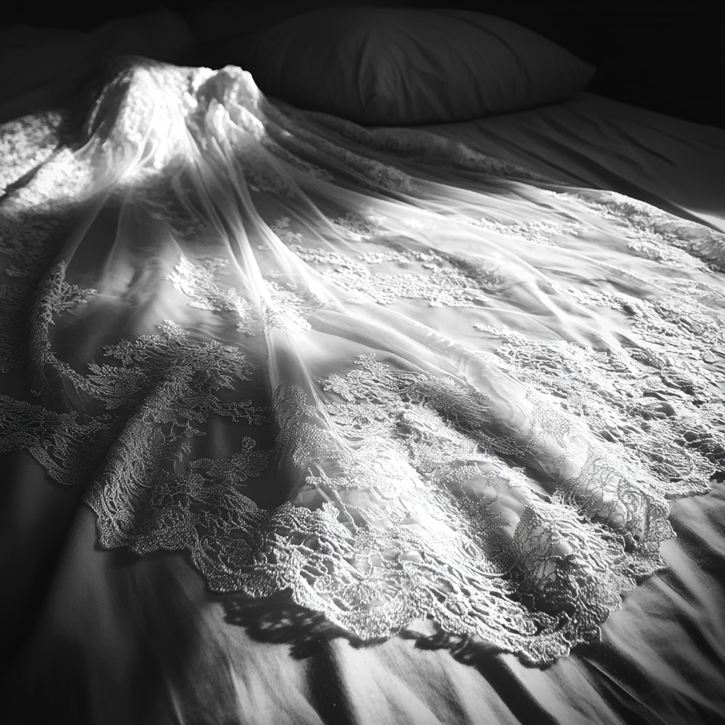 Une robe de mariée sur un lit | Source : Midjourney