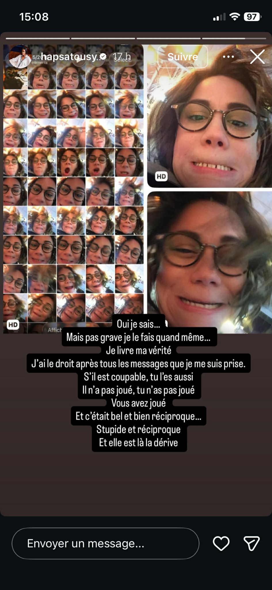 Capture d'écran de la story de Hapsatou Sy I Source : https://www.instagram.com/hapsatousy/?e=f417cd99-223e-4a33-8bd8-be817c5b5607&g=5