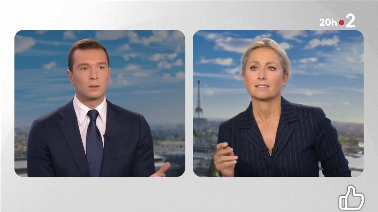 Anne-Sophie Lapix et Jordan Bardella | Source : @JulienHut1/X