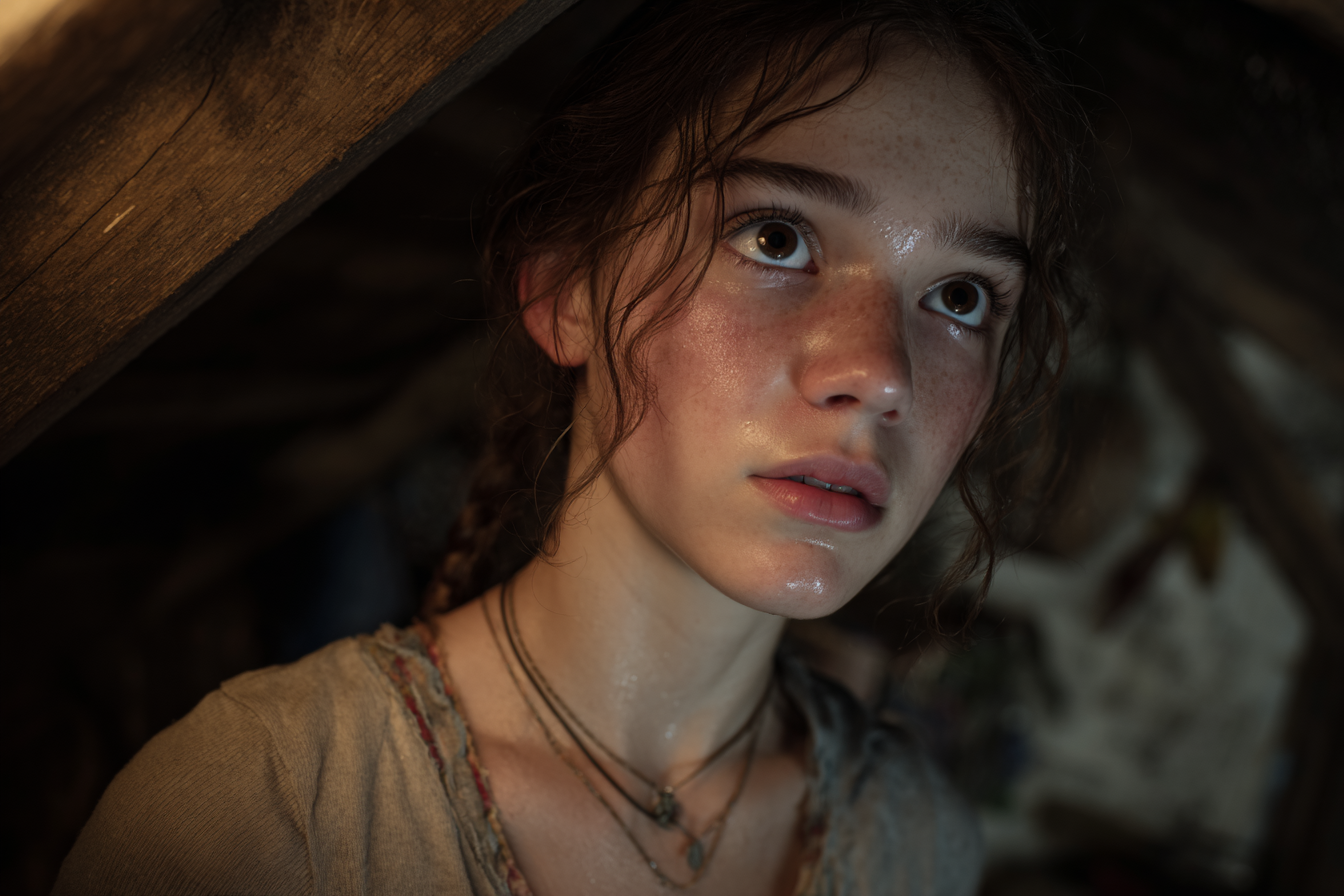 Une jeune fille debout dans un grenier | Source : Midjourney