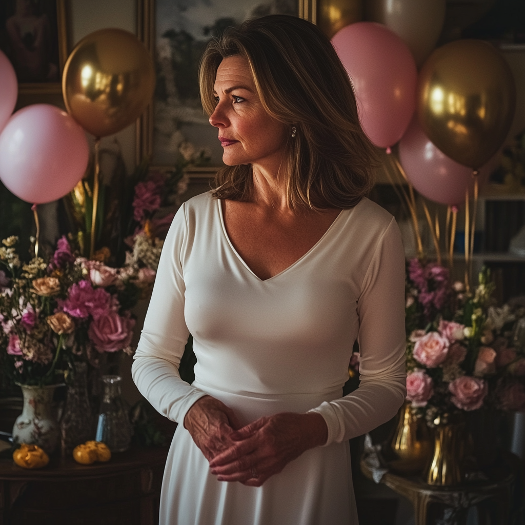 Une femme âgée debout dans un salon | Source : Midjourney