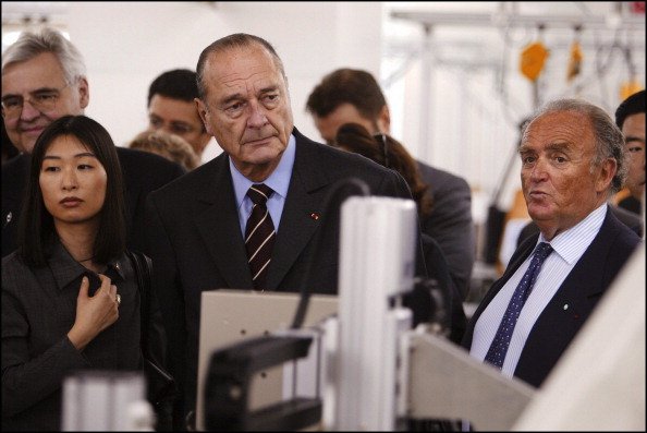 President Jacques Chirac Visits The Digital Electronics Factory (Schneider Electric Group) On March 27Th, 2005 In Osaka, Japan - Jacques Chirac And Schneider Electric Ceo Henri Lachman. (Photo by Gilles BASSIGNAC/Gamma-Rapho via Getty Images)
