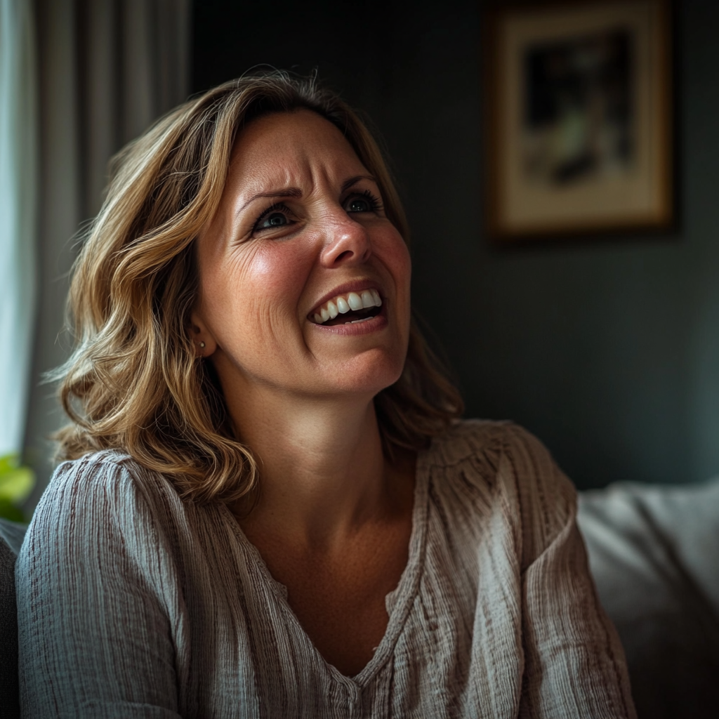 Une femme rit amèrement en regardant quelqu'un | Source : Midjourney