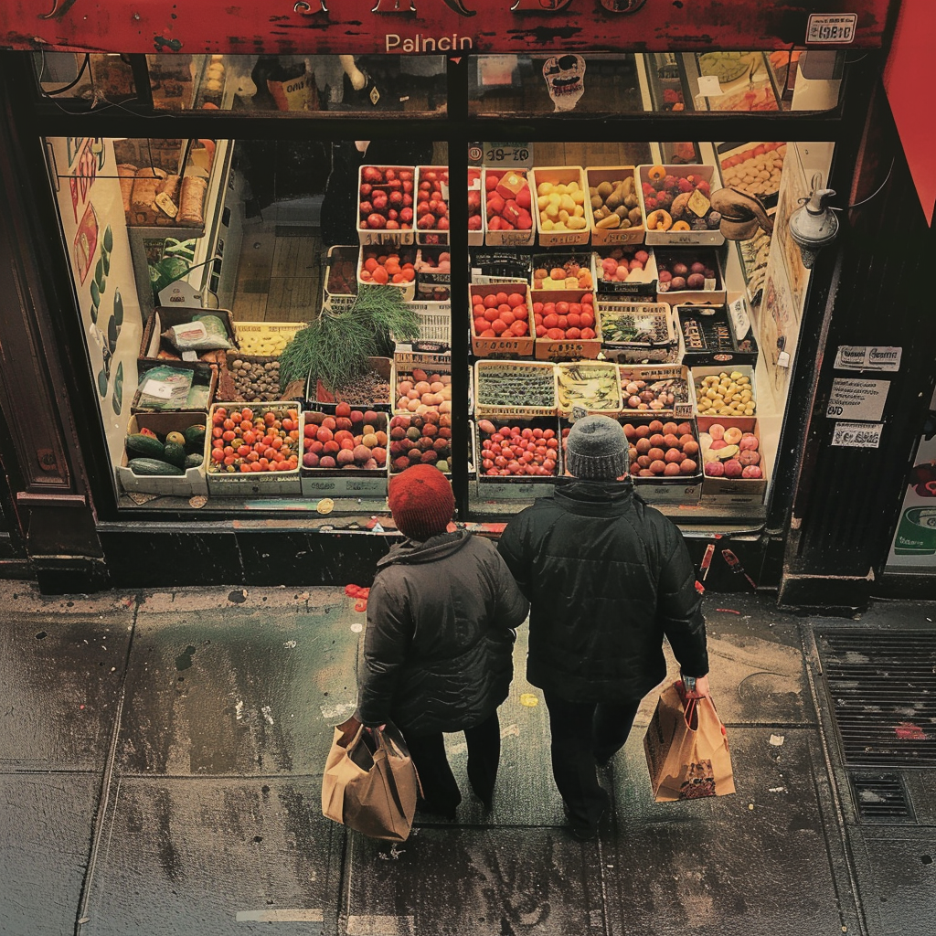 Un couple devant un magasin | Source : Midjourney