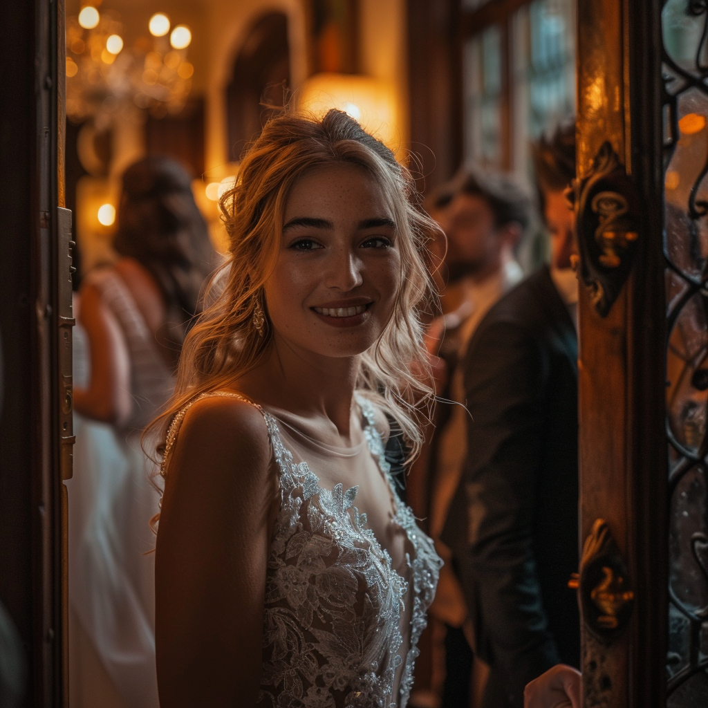 Une mariée entrant dans le lieu de son mariage | Source : Midjourney