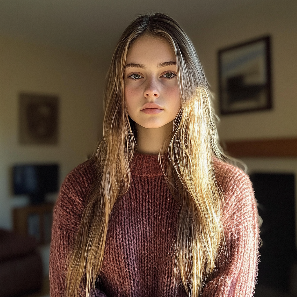 Une jeune femme debout dans un salon | Source : Midjourney