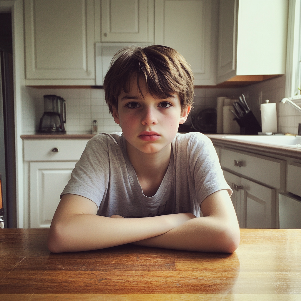 Un adolescent assis à une table | Source : Midjourney