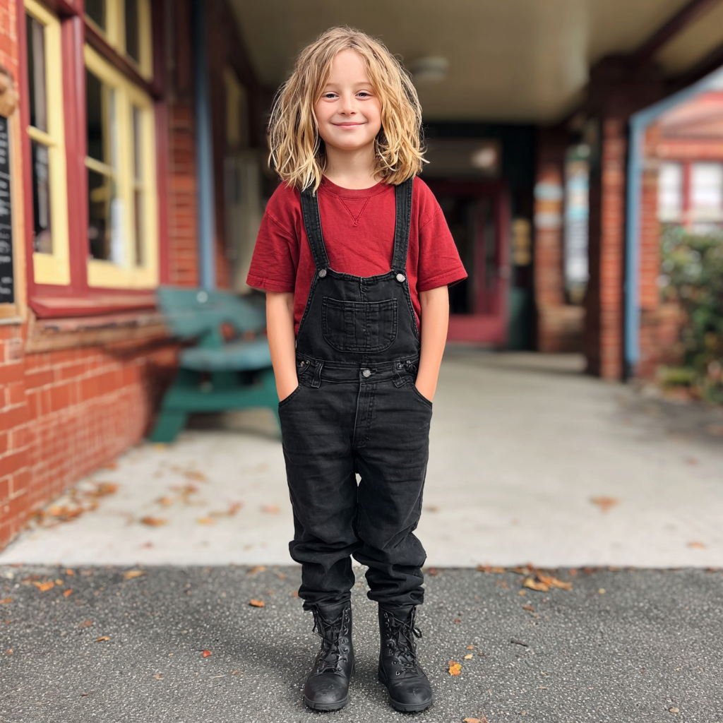 Une petite fille debout devant une école | Source : Midjourney