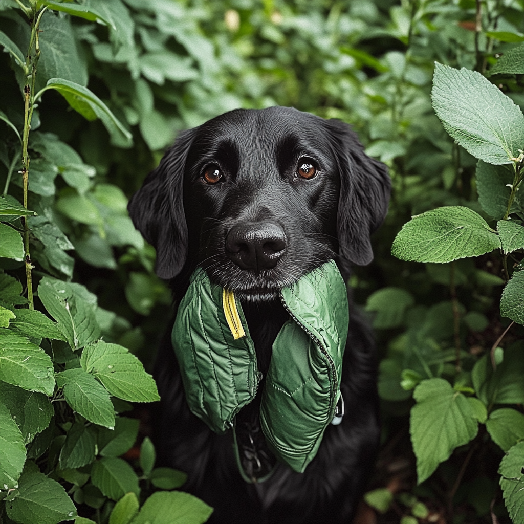 Un chien noir dans les buissons | Source : Midjourney