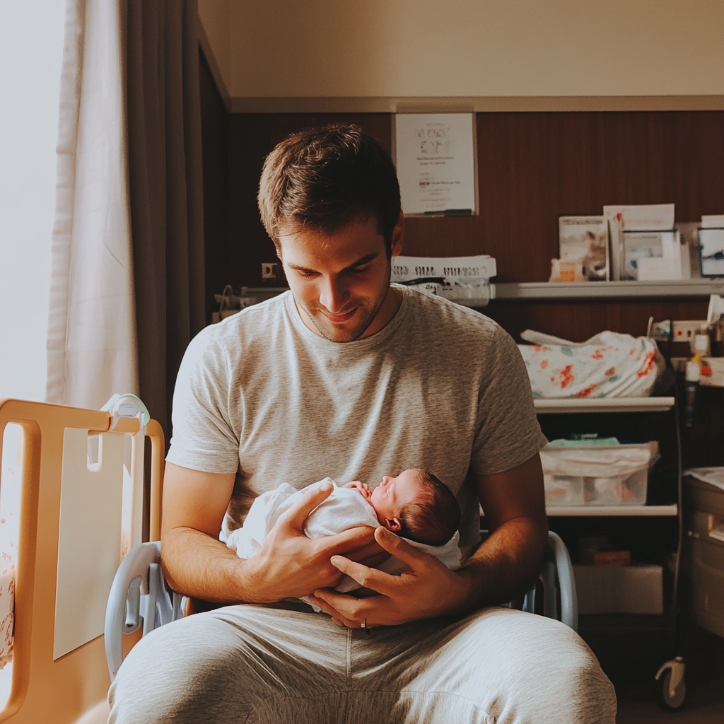 A man holding a baby | Source: Midjourney