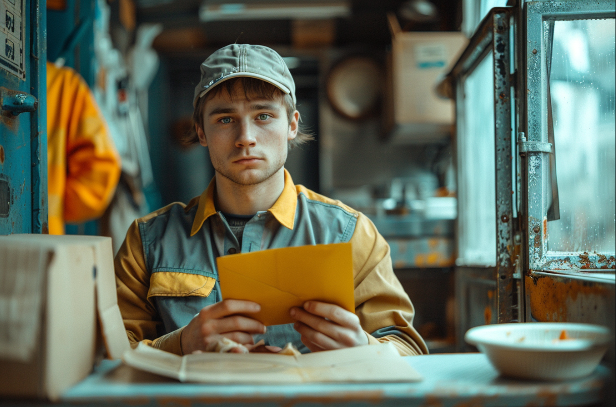 Un homme regarde une enveloppe | Source : Midjourney