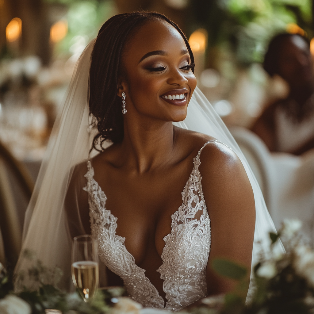 Une femme heureuse dans une robe de mariée | Source : Midjourney