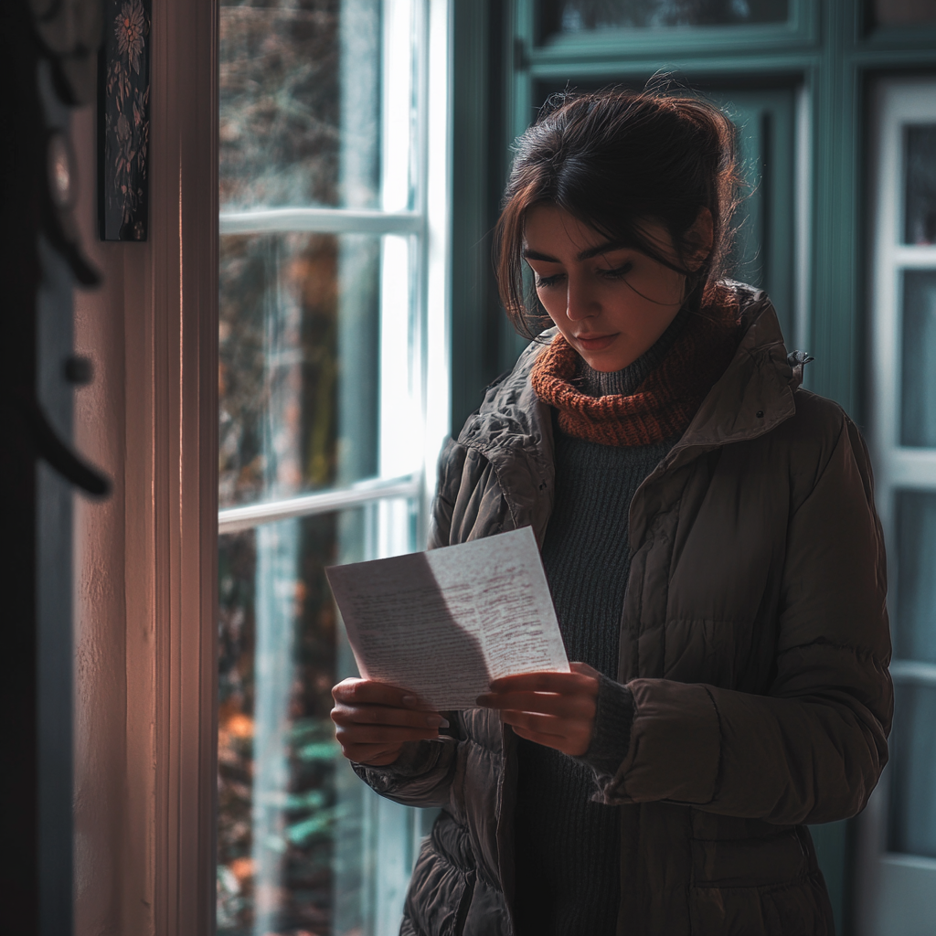 Femme confuse lisant une lettre | Source : Midjourney