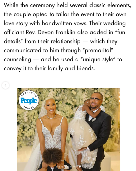 Une capture d'écran de l'article de People Magazine sur le mariage de LeToya Luckett et Taleo Cole, posté le 1er août 2024 | Source : Instagram/devonfranklin