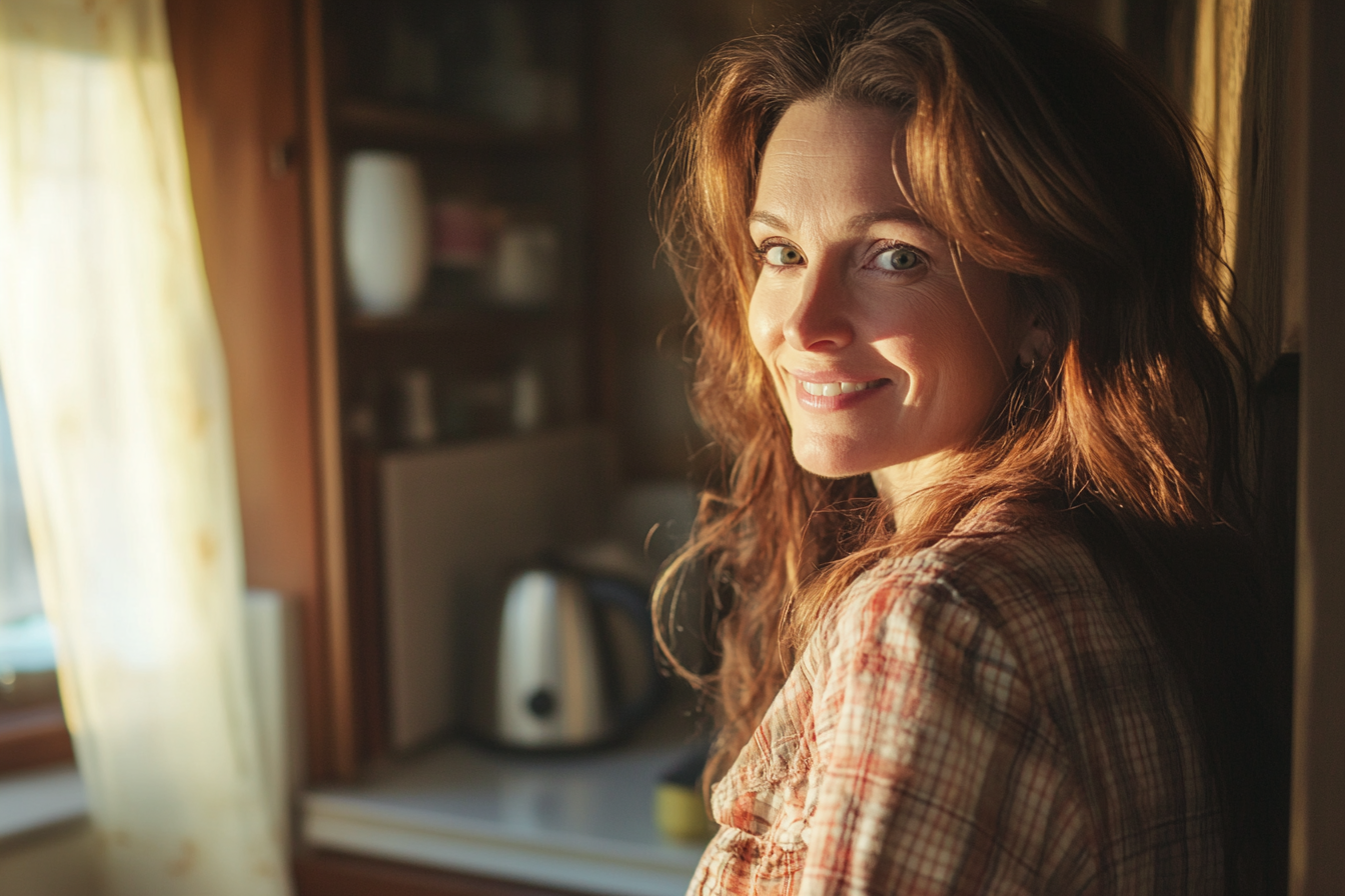 Une femme réfléchie avec un sourire plein d'espoir | Source : Midjourney