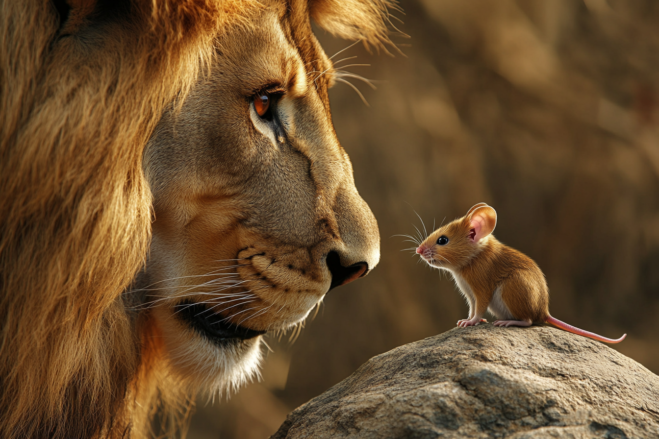 Un lion et une souris | Source : Midjourney