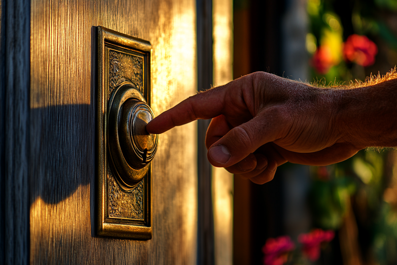 Homme sonnant à une porte avec son doigt | Source : Midjourney