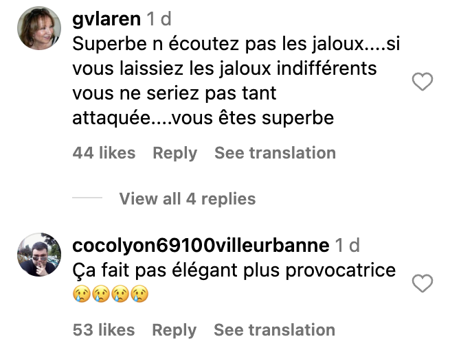 Commentaires des internautes sur la tenue de Sophie Davant |Source : capture Instagram