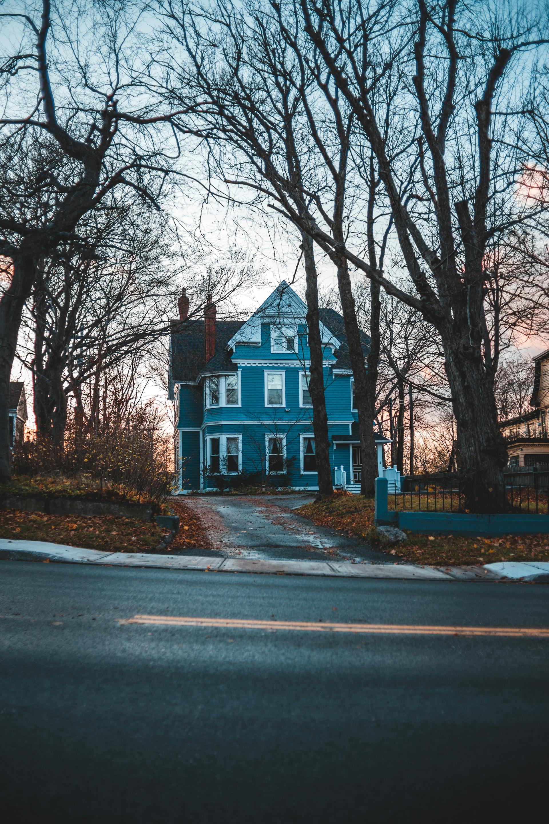 Une maison bleue près de la route | Source : Pexels