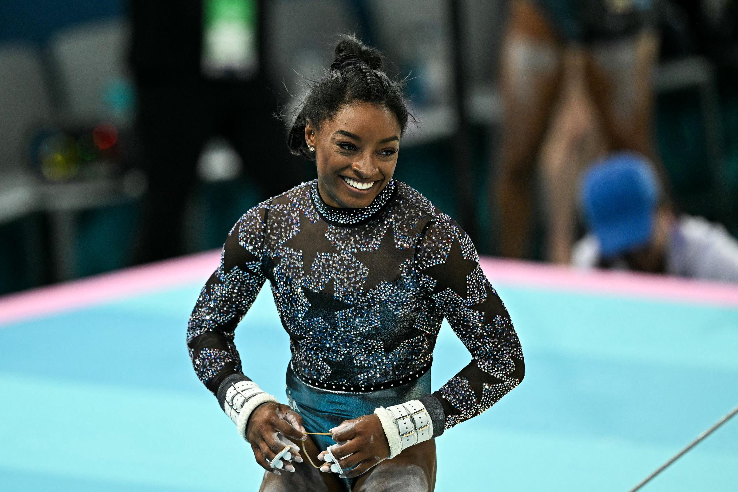 Simone Biles lors des qualifications féminines de gymnastique artistique à Paris, France, le 28 juillet 2024 | Source : Getty Images