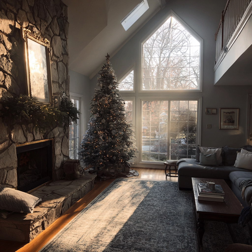 Un sapin de Noël dans un salon | Source : Midjourney